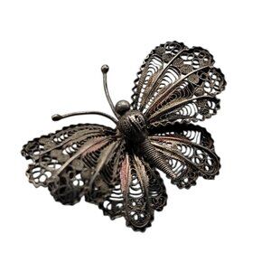 Antique 800 Silver Butterfly Moth Brooch Italian Silversmith Makers Mark 1900s